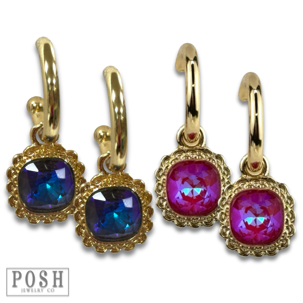 Square rhinestone dangle hoop earring