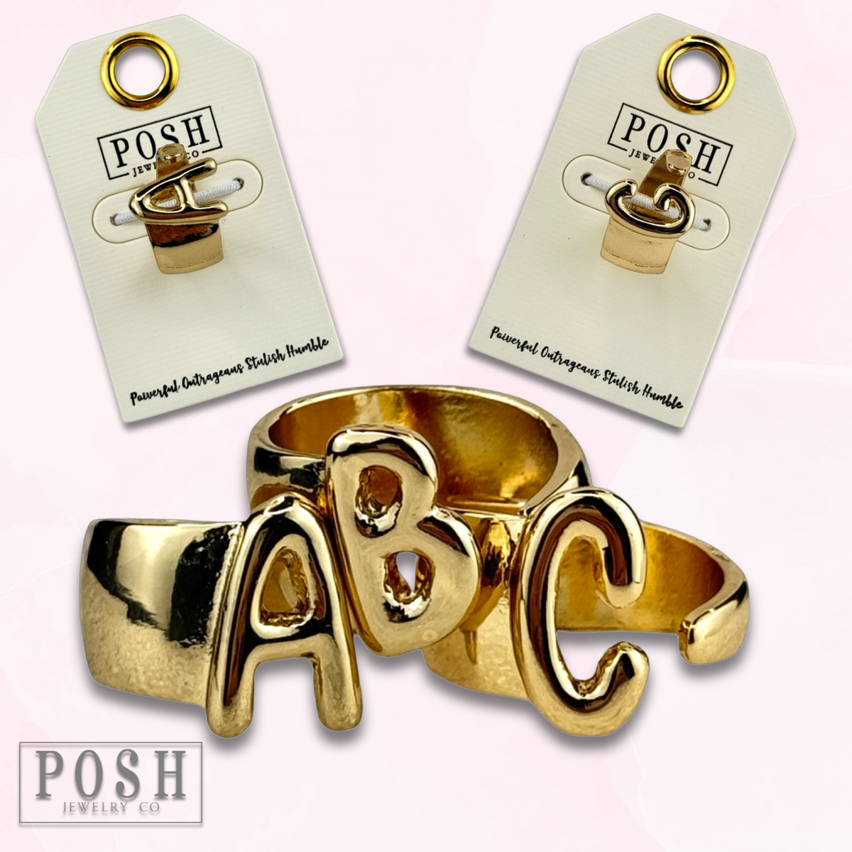 Bubble letter monogram initial ring