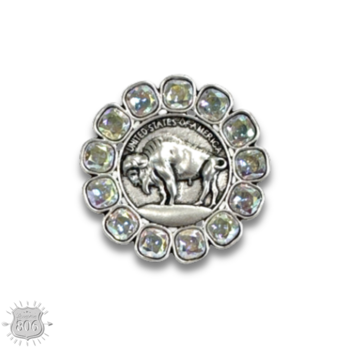 Buffalo nickel and rhinestone ring