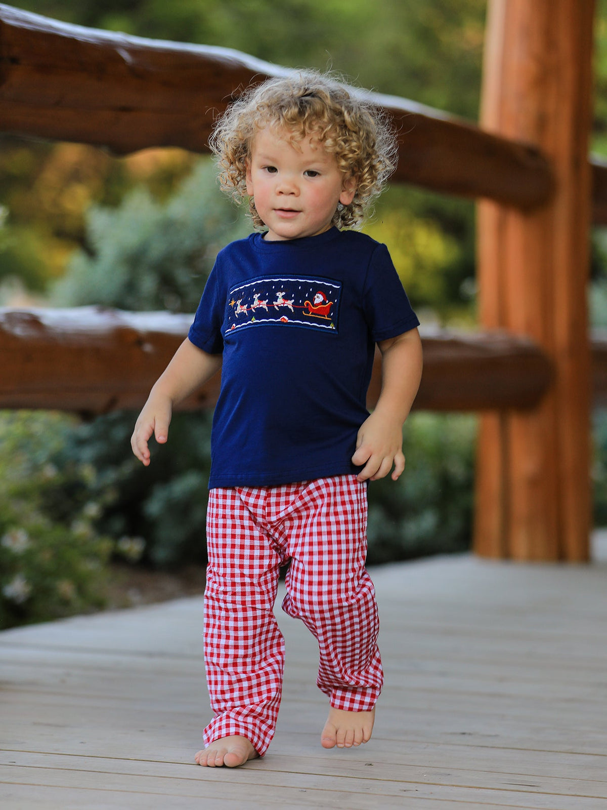 Christmas Holiday Celebration Boys Set: Navy with Santa Sleigh