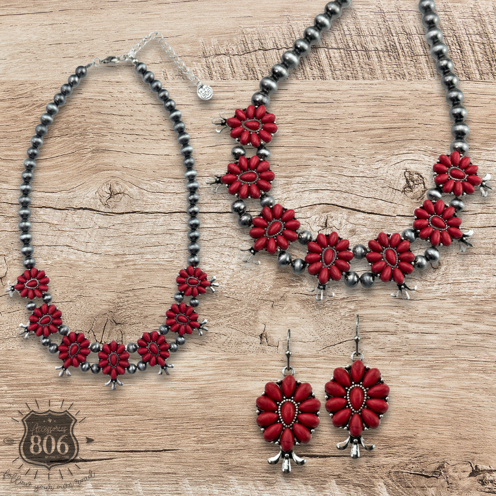 Stone flower squash blossom necklace set, last call