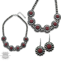Burnished bead, stone flower necklace set, last call