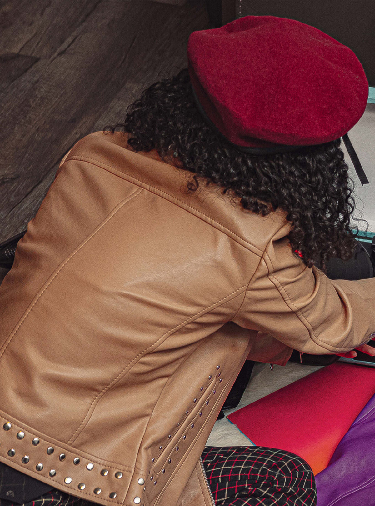 Sandy Women's Studded Faux Leather Moto Jacket