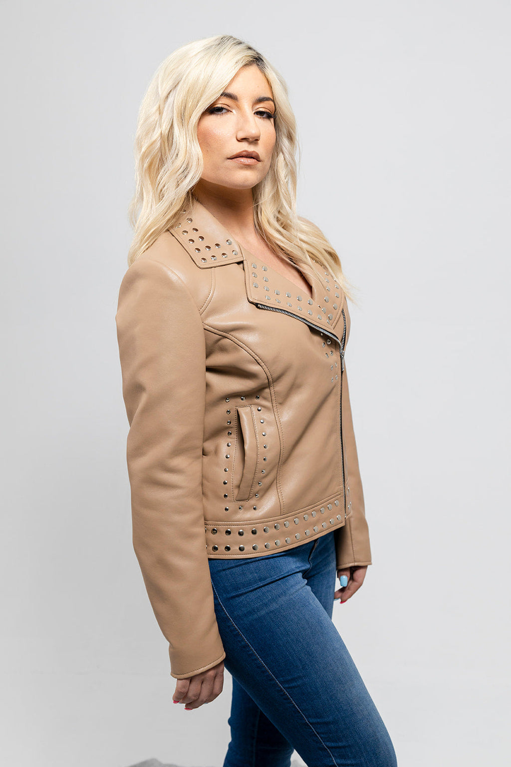 Sandy Women's Studded Faux Leather Moto Jacket