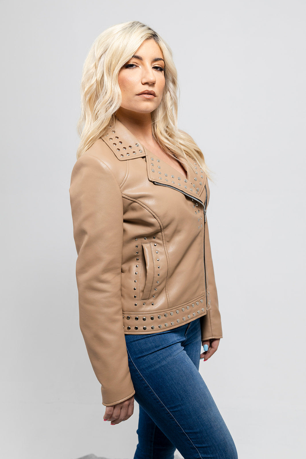 Sandy Women's Studded Faux Leather Moto Jacket