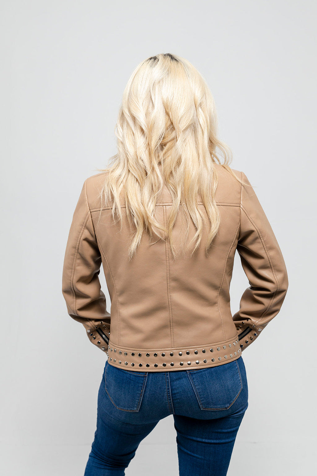 Sandy Women's Studded Faux Leather Moto Jacket