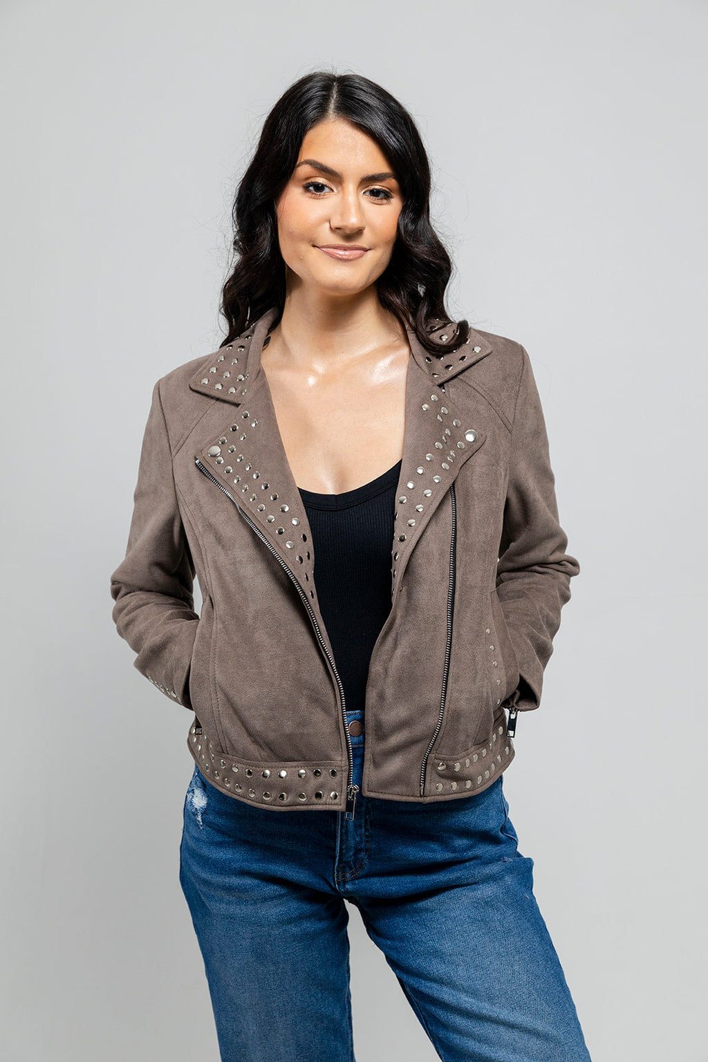 Sandy Women's Studded Faux Leather Moto Jacket