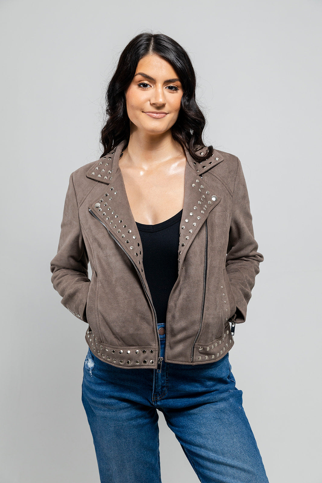 Sandy Women's Studded Faux Leather Moto Jacket