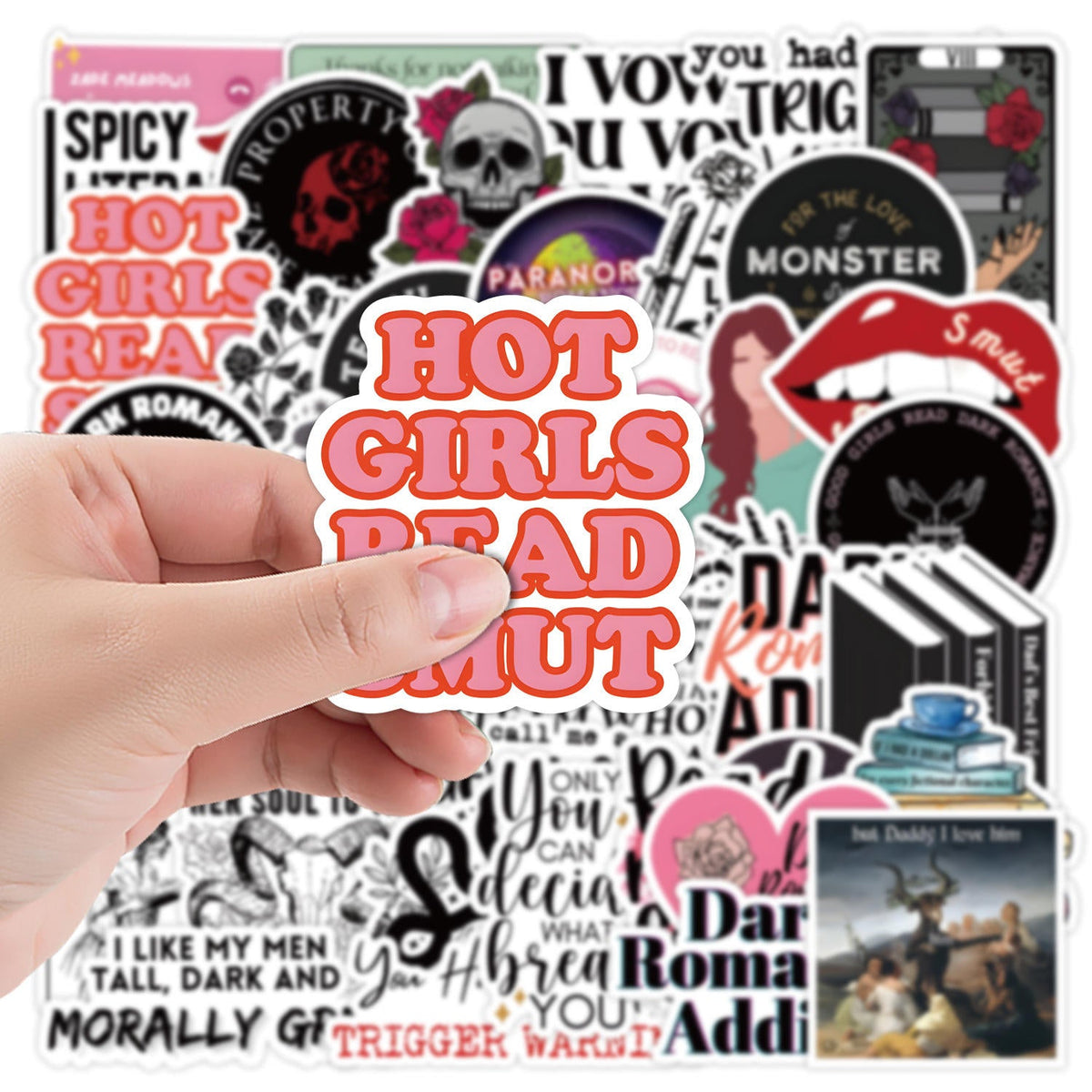 10-50 PCS Smutty Dark Romance Book Stickers for Kindle, Notebook, Bookish Reader Themed Sticker Pack Waterproof, Holographic (see bulk rate)